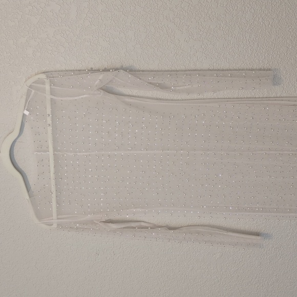 Amazon cream mesh sheet pearl studded long sleeve maxi length swim cover up - Picture 5 of 11